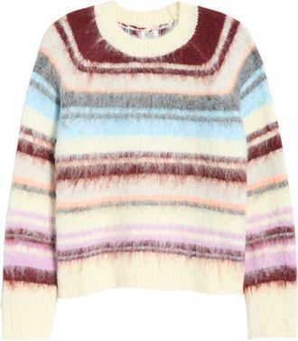 BDG Stripe Brushed Crewneck Sweater in Red Stripe at Nordstrom, Size X-Small