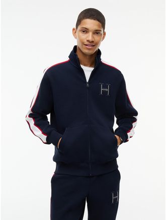 Tommy Hilfiger Mens H-Logo Patch Pique Zip Jacket - Navy Blue - XL