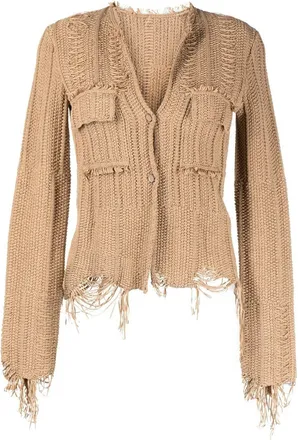 JNBY cropped button-up cardigan - women - Ramie/Cotton/Nylon - L - Brown