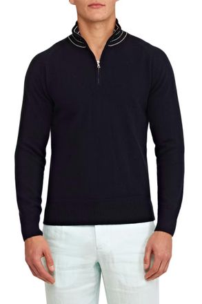 Orlebar Brown Lennard Stripe Cashmere Rib-Knit Sweater In Night Iris Sea Mist