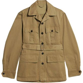 Fortela Clint Herringbone Cotton Sahariana Jacket in Olive at Nordstrom, Size 50 Eu