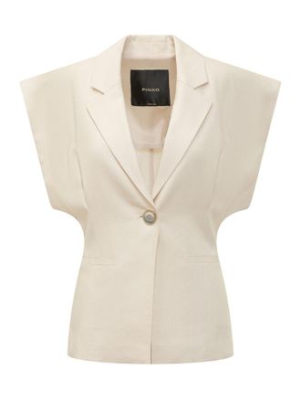 Pinko White Solid Notched Lapel Blazer