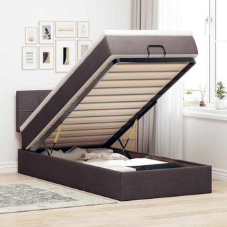 vidaXL Cama Otomana Con Colch&oacute;n Marr&oacute;n Oscuro 100x200 Cm Tela Vidaxl