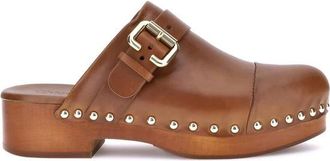 Chlo&eacute; Jeannette Mules met Houten Platform - Dames - Klompen - Bruin - 37 EU - Leer - Schoenen