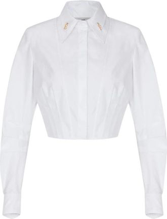 Elisabetta Franchi Oxford Blouse met Bustier Structuur - Dames - Overhemden - Wit - M - Katoen - Overhemden