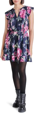 Steve Madden Floral Ruffle Trim Minidress in Navy at Nordstrom Rack, Size Medium