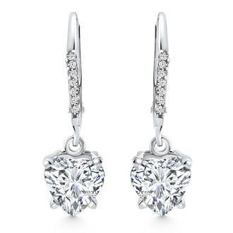 Pompeii3 2.07Ct TW Heart Diamond Dangle Lever Back Hoops 10k White Gold Lab Grown