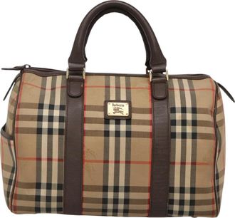 Burberry Haymarket Beige Canvas Travel Bag (Pre-Owned)