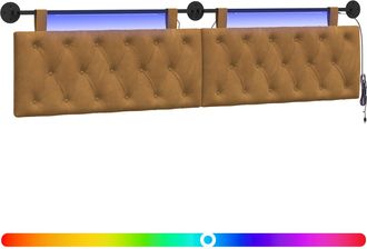 vidaXL Cabecero Colgante Con Luz Led Marr&oacute;n Terciopelo Vidaxl