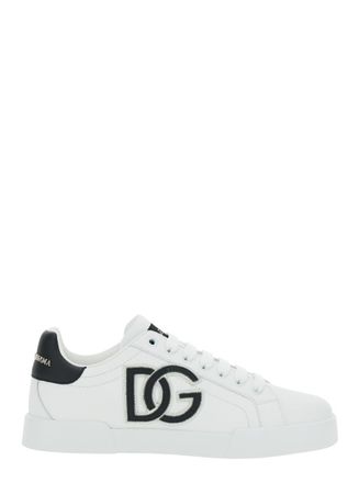 Dolce & Gabbana Portofino Light White Sneakers With Embroidered Logo On The Side And Logo Patch On The Tongue In Leather Woman
