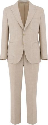 Eleventy Single Breasted Suits, male, Beige, Size: L Single-Breasted Suit Set