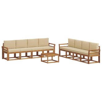 vidaXL Conjunto De Sof&aacute;s De Exterior Con Coj&iacute;n 9 Pcs Natural Y Beige Vidaxl