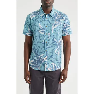 Dark Seas Webster Floral Short Sleeve Cotton Buttion-Up Shirt in Blue at Nordstrom, Size Xx-Large