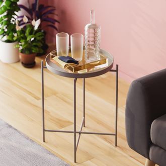 Dmora Mesa De Centro Gombito, Forma Redonda, Tablero Met&aacute;lico, Color Gris, 46x46x56h Cm Gris Claro