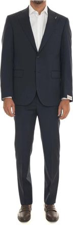 Paoloni Pak met 2 knopen en peaked revers - Heren - Business pakken - Blauw - 3XL - Katoen - Kostuums