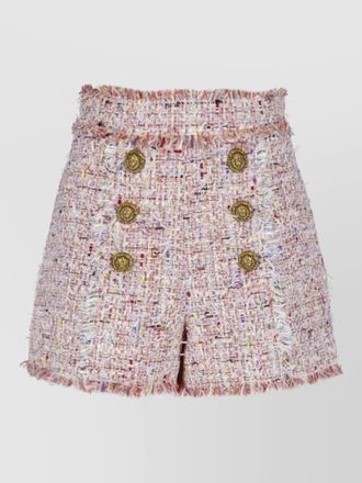 Balmain textured fabric shorts frayed edges buttons