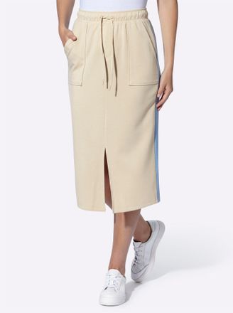 Heine Jerseyrock HEINE, Damen, Gr. 34, sand, 55% Viskose, 40% Polyester, 5% Elasthan, gemustert, mehrfarbig, wadenlang, R&ouml;cke Jerseyrock