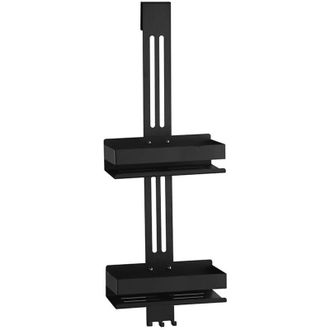OEM Estante Colgante Para Ducha De Acero Inoxidable Sus304 - Doble Capa Con Ganchos - Acabado Negro Mate - Dimensiones 70x30x10cm -crezuo