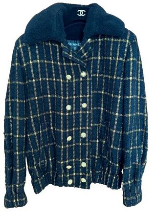 Chanel Black And Gold Wool Bomber Jakcet