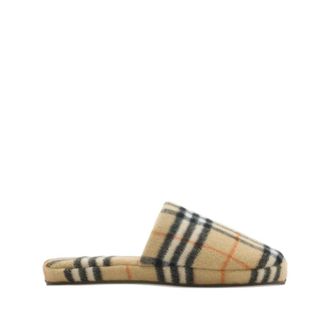 Burberry Schoenen, Dames, Beige, 40 EU, Wol, Check Wool Blend Slippers