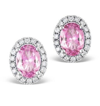 The Diamond Store Pink Sapphire 7 X 5mm and Diamond 18K White Gold Earrings