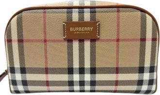 Burberry Pre-owned Archive Check Leren Pouch - Dames - Vintage Tassen - Beige - ONE Size - Leer - Vintage
