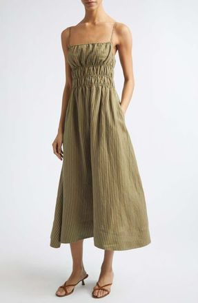 Staud Ayla Linen Midi Sundress in Porto Stripe at Nordstrom, Size X-Large