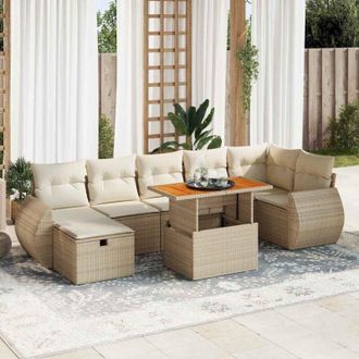 vidaXL Set Sof&aacute;s Jard&iacute;n Y Cojines 5 Pzas Rat&aacute;n Sint&eacute;tico Acacia Beige Vidaxl