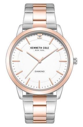 Kenneth Cole Genuine Diamond Two-Tone Bracelet Watch, 44mm - 0.005ct. in Two-Tone/White at Nordstrom Rack