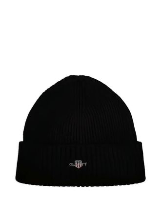 GANT logo cotton blend beanie - Black