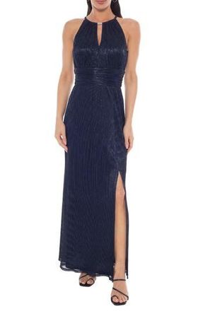 OLEG CASSINI Metallic Pleated Gown in Navy at Nordstrom Rack, Size X-Large
