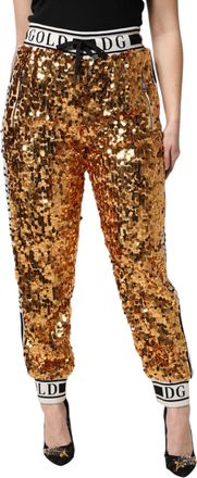 Dolce & Gabbana Metallic Gold DG Logo Sequined Jogger Womens Pants