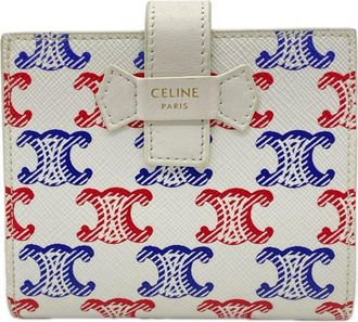 Celine Blue Red Color White Coated Canvas Leather Wallet (Bi-Fold) (Pre-Owned)