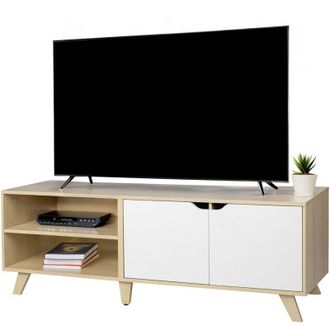 Relaxdays Relaxdays TV lowboard, 6 compartments, for TVs up to 60 in, H x W x D 50 x 140 x 40 cm, cable management, natural/white