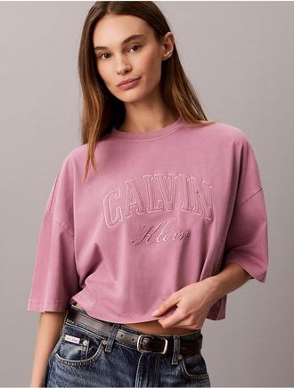Calvin Klein Jeans Calvin Klein Womens Boxy Applique Logo Tee - Purple - XL