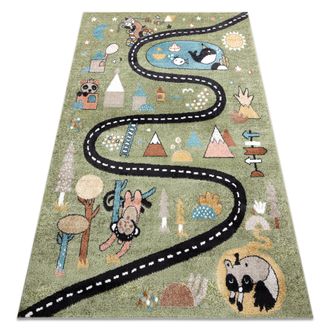 RugsX Rugsx - Alfombra Fun Route Para Ni&ntilde;os, Calle, Animales Verde Green 120x170 Cm