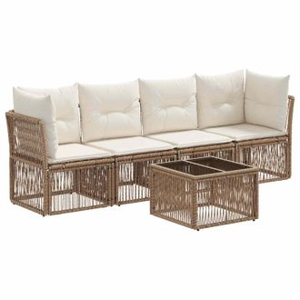 vidaXL Conjunto De Sof&aacute;s De Jard&iacute;n 5 Pcs Beige Rat&aacute;n Sint&eacute;tico Vidaxl