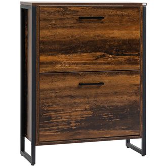 HOMCOM 2 Flip Door Shoe Cabinet With Divider For Entryway Rustic Brown | TJ Hughes