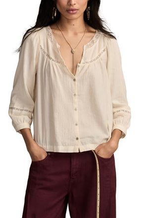 Lucky Brand Lace Detail Cotton Top in Whisper White at Nordstrom, Size Xx-Large