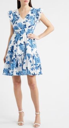 Anne Klein Floral Eyelet Lace Dress in Marina Multi at Nordstrom Rack, Size Xx-Small