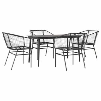 Berkfield Home 5 Piece Garden Dining Set Black Poly Rattan Glass