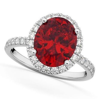 Allurez Oval Cut Halo Ruby & Diamond Engagement Ring 14K in 3.66Ct/white Gold at Nordstrom, Size 7.5