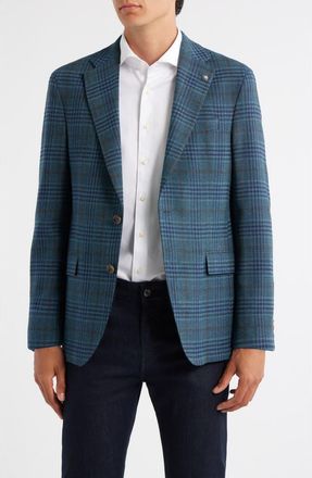 Jack Victor Midland Contemporary Fit Teal Plaid Wool Sport Coat at Nordstrom, Size 36Regular