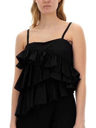 Msgm Ruched Cotton Top - Black