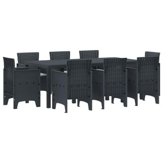 Berkfield Home 9 Piece Garden Dining Set with Cushions Anthracite Poly Rattan