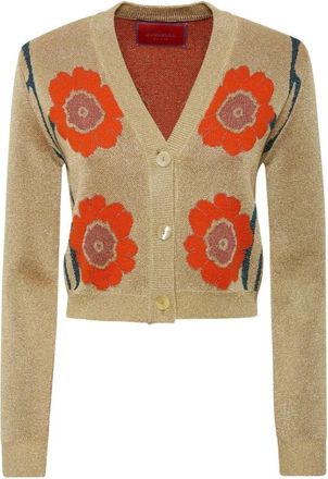 La DoubleJ Glinsterend Gouden Cardigan met V-hals - Dames - Vesten - Beige - M - Wol - Truien & Vesten