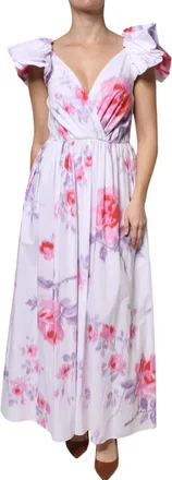 Alberta Ferretti White Floral Cotton Maxi Womens Dress