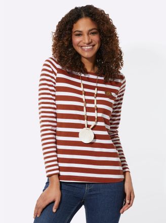 Casual Looks T-Shirt CASUAL LOOKS Shirt, Damen, Gr. 36, rot (rostrot, wei&szlig;, geringelt), 100% Baumwolle, gemustert, gestreift, mehrfarbig, Rundhals, Shirts T-Shirt