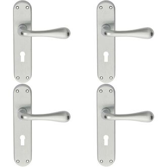 Loops 4x PAIR Smooth Round Bar Handle on Lock Backplate 185 x 40mm Satin Chrome