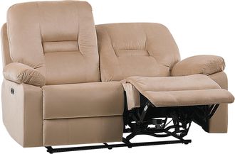 Beliani Sof&aacute; 2 Plazas Led Reclinable De Terciopelo Beige Reposapi&eacute;s Respaldo El&eacute;ctrico Bergen
